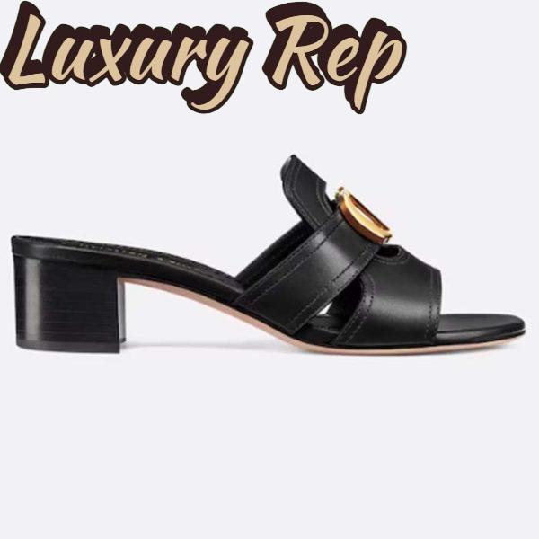 Replica Dior Women CD Sandals 30 Montaigne Heeled Slide Black Calfskin Tonal Edge Dye