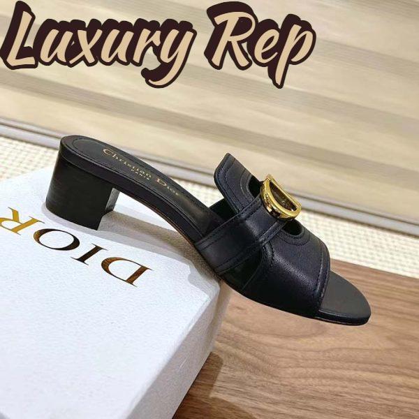 Replica Dior Women CD Sandals 30 Montaigne Heeled Slide Black Calfskin Tonal Edge Dye 3