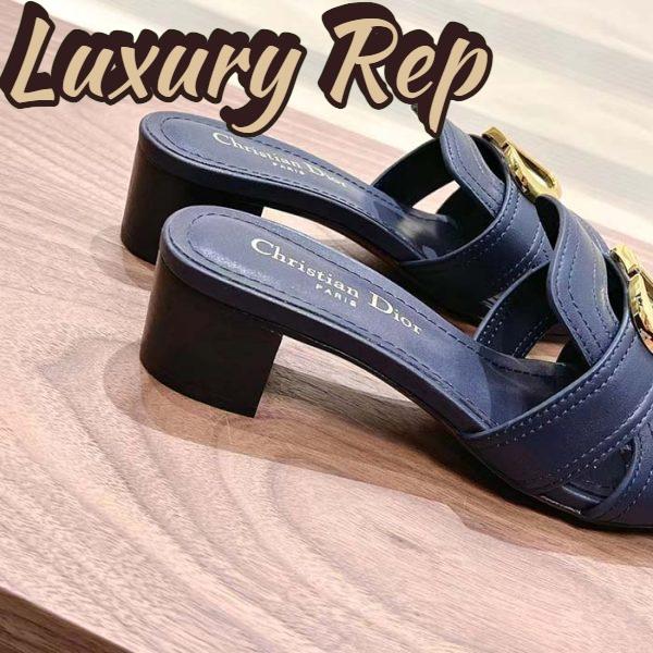 Replica Dior Women CD Sandals 30 Montaigne Heeled Slide Black Calfskin Tonal Edge Dye 8