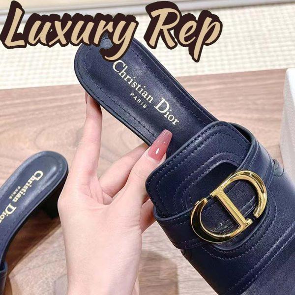Replica Dior Women CD Sandals 30 Montaigne Heeled Slide Black Calfskin Tonal Edge Dye 10