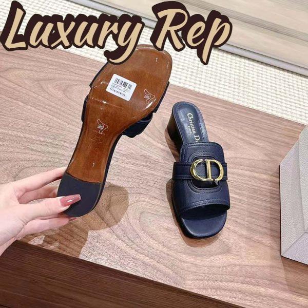 Replica Dior Women CD Sandals 30 Montaigne Heeled Slide Black Calfskin Tonal Edge Dye 11