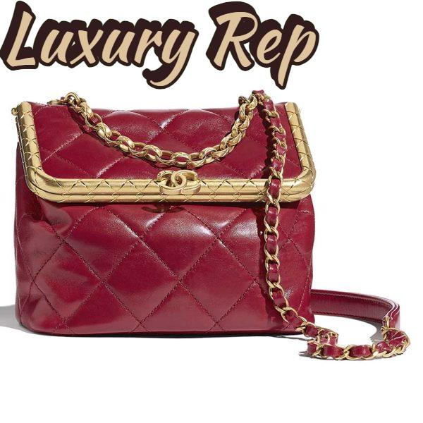 Replica Chanel Women Kiss-Lock Bag Lambskin & Gold-Tone Metal-Red