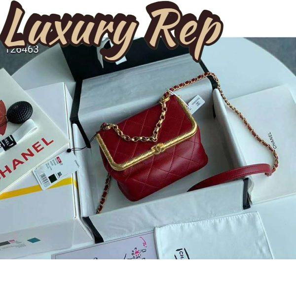 Replica Chanel Women Kiss-Lock Bag Lambskin & Gold-Tone Metal-Red 3