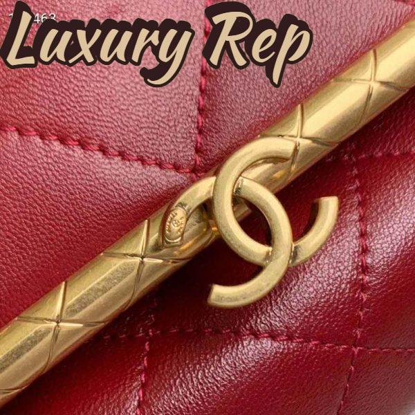 Replica Chanel Women Kiss-Lock Bag Lambskin & Gold-Tone Metal-Red 10