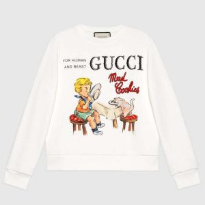 Replica Gucci Men Gucci ‘Mad Cookies’ Print Sweatshirt Cotton Crewneck Slim Fit-White 2