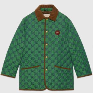 Replica Gucci Men Gucci 100 Quilted GG Jacket Green Blue Quilted GG Canvas 2