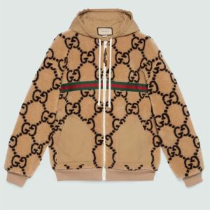 Replica Gucci Men Maxi GG Wool Jersey Jacket Beige Black Polyamide Polyester