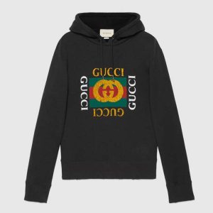 Replica Gucci Men Oversize Sweatshirt with Gucci Logo in 100% Cotton-Black