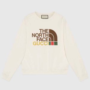 Replica Gucci Men The North Face x Gucci Cotton Sweatshirt Crewneck Long Sleeves-White 2