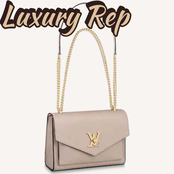 Replica Louis Vuitton LV Women Mylockme Chain Bag Beige Soft Grained Calfskin Turn Lock