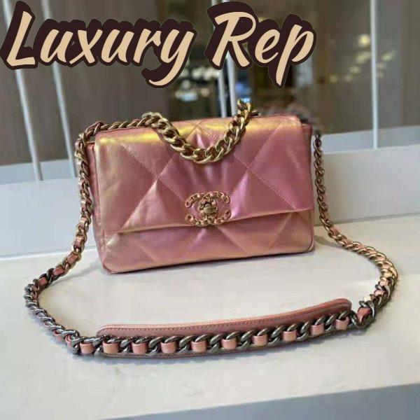 Replica Chanel Women 19 Flap Bag Lambskin Gold Silver-Tone Ruthenium-Finish Metal Coral 2