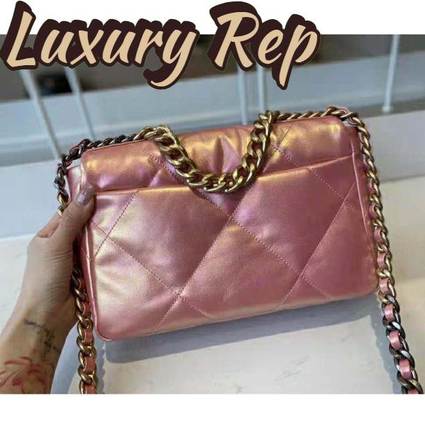 Replica Chanel Women 19 Flap Bag Lambskin Gold Silver-Tone Ruthenium-Finish Metal Coral 4