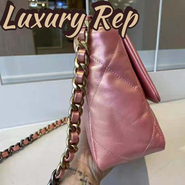 Replica Chanel Women 19 Flap Bag Lambskin Gold Silver-Tone Ruthenium-Finish Metal Coral 7