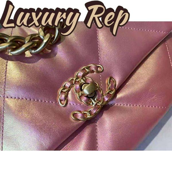 Replica Chanel Women 19 Flap Bag Lambskin Gold Silver-Tone Ruthenium-Finish Metal Coral 10