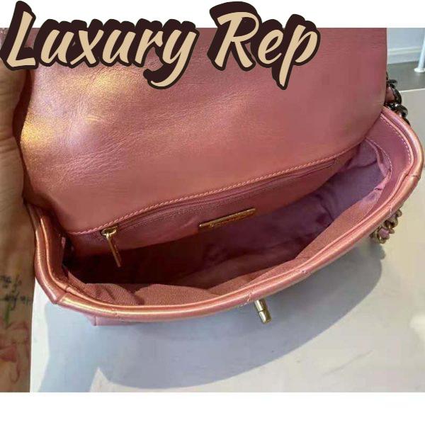 Replica Chanel Women 19 Flap Bag Lambskin Gold Silver-Tone Ruthenium-Finish Metal Coral 11