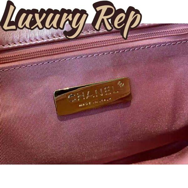 Replica Chanel Women 19 Flap Bag Lambskin Gold Silver-Tone Ruthenium-Finish Metal Coral 12
