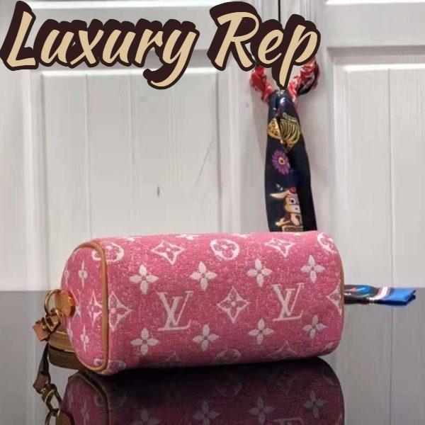 Replica Louis Vuitton LV Women Nano Speedy Monogram Jacquard Denim Pink Cowhide Leather 6