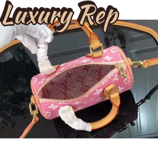 Replica Louis Vuitton LV Women Nano Speedy Monogram Jacquard Denim Pink Cowhide Leather 7