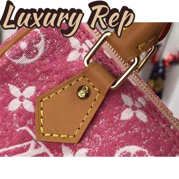Replica Louis Vuitton LV Women Nano Speedy Monogram Jacquard Denim Pink Cowhide Leather 8