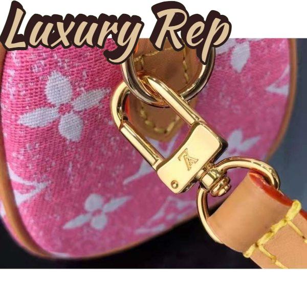 Replica Louis Vuitton LV Women Nano Speedy Monogram Jacquard Denim Pink Cowhide Leather 9