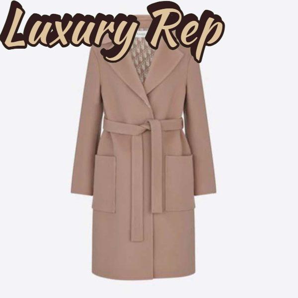 Replica Dior CD Women Coat Belt Brown Double-Sided Wool Silk