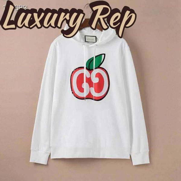 Replica Gucci Women Hooded Dress with GG Apple Print White Organic Cotton Jersey 3