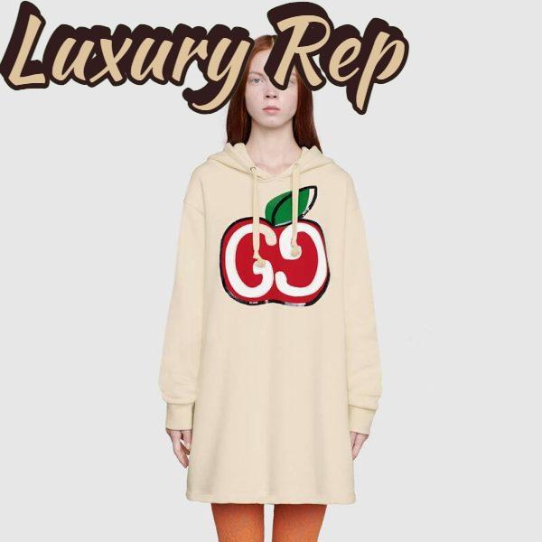 Replica Gucci Women Hooded Dress with GG Apple Print White Organic Cotton Jersey 5