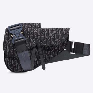 Replica Dior Unisex Saddle Bag Gray Dior Oblique Jacquard Grained Calfskin