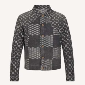 Replica Louis Vuitton Men Giant Damier Waves Monogram Denim Jacket Cotton Regular Fit-Black 2