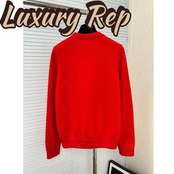 Replica Dior Men CD By Erl Sweater Rabbit Patch Red Cotton-Blend Jersey Round Neck 4