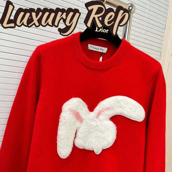 Replica Dior Men CD By Erl Sweater Rabbit Patch Red Cotton-Blend Jersey Round Neck 6