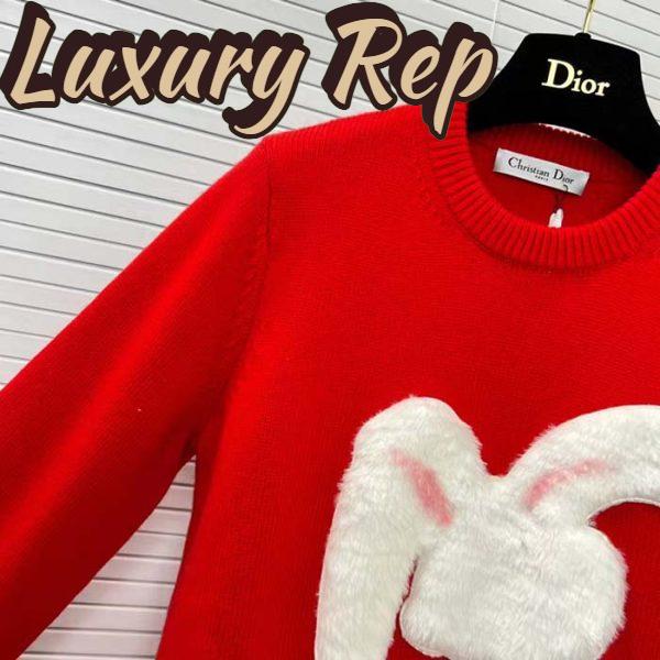Replica Dior Men CD By Erl Sweater Rabbit Patch Red Cotton-Blend Jersey Round Neck 7