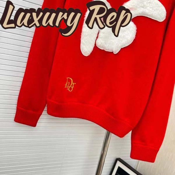 Replica Dior Men CD By Erl Sweater Rabbit Patch Red Cotton-Blend Jersey Round Neck 8