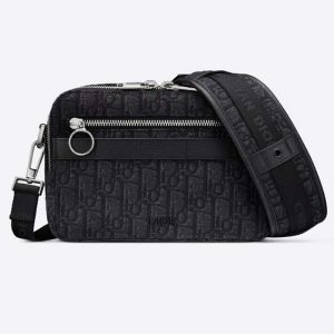 Replica Dior Unisex Safari Messenger Bag Black Dior Oblique Jacquard Grained Calfskin 2