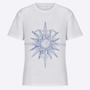 Replica Dior Men CD T-Shirt Ecru Cotton Jersey Linen Blue Rêve D’Infini Motif 2