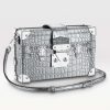 Replica Louis Vuitton LV Women Petite Malle Handbag Metallise Froisse Silver Brilliant Alligator Leather