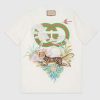 Replica Gucci GG Men Tiger Flower Interlocking G T-Shirt Off-White Cotton Jersey Crewneck Oversize Fit