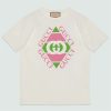 Replica Gucci GG Men Vintage Logo Print T-Shirt Off White Cotton Jersey Crewneck Short Sleeves