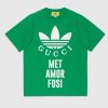 Replica Gucci GG Women Adidas x Gucci Cotton Jersey T-Shirt Green Jersey Crewneck Oversize Fit