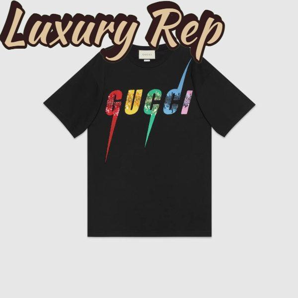 Replica Gucci GG Women Oversize T-Shirt with Gucci Blade Print-Black