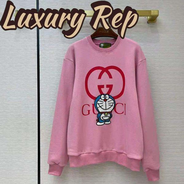 Replica Gucci Men Doraemon x Gucci Cotton Sweatshirt Crewneck Oversized Fit-Pink 2