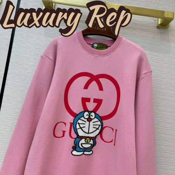 Replica Gucci Men Doraemon x Gucci Cotton Sweatshirt Crewneck Oversized Fit-Pink 5