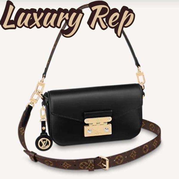 Replica Louis Vuitton LV Women Swing Black Calfskin Leather Monogram Canvas S Lock