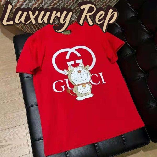 Replica Gucci Men Doraemon x Gucci Oversize T-Shirt Crewneck Red Cotton Jersey 3