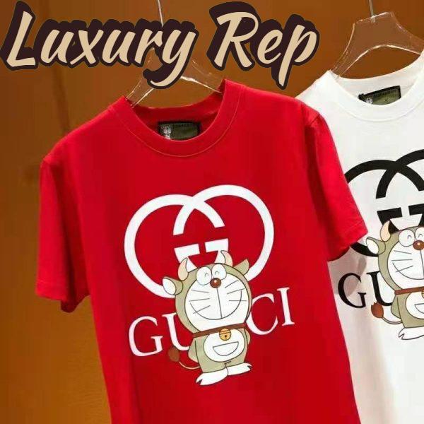 Replica Gucci Men Doraemon x Gucci Oversize T-Shirt Crewneck Red Cotton Jersey 5