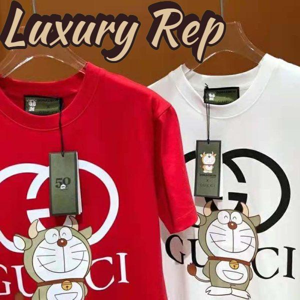 Replica Gucci Men Doraemon x Gucci Oversize T-Shirt Crewneck Red Cotton Jersey 6