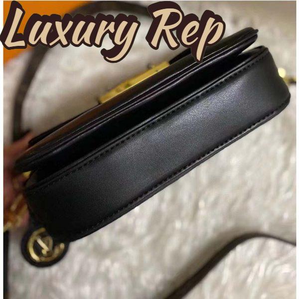 Replica Louis Vuitton LV Women Swing Black Calfskin Leather Monogram Canvas S Lock 5