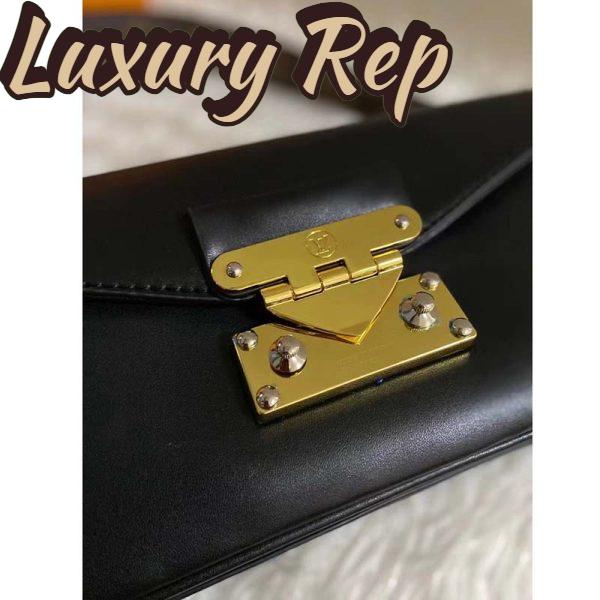 Replica Louis Vuitton LV Women Swing Black Calfskin Leather Monogram Canvas S Lock 7