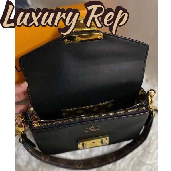 Replica Louis Vuitton LV Women Swing Black Calfskin Leather Monogram Canvas S Lock 8