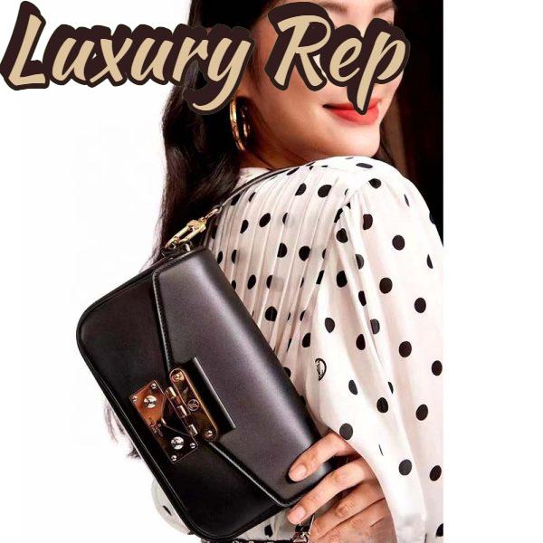 Replica Louis Vuitton LV Women Swing Black Calfskin Leather Monogram Canvas S Lock 13